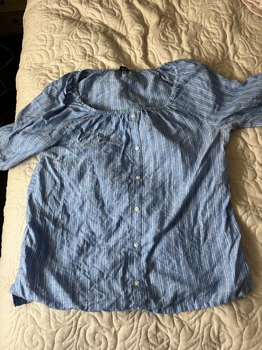 Talbots Striped 100% Linen Button-Front Shirt Size Small